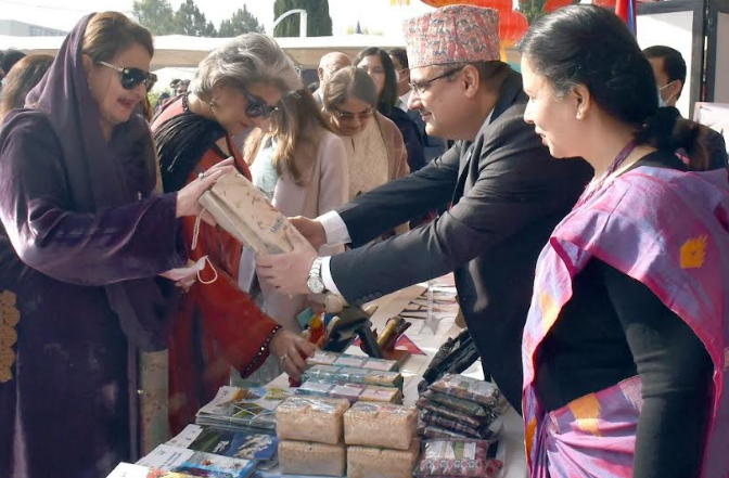 Nepal envoy Adhikari greets Pakistan’s first lady Mrs. Samina Alvi